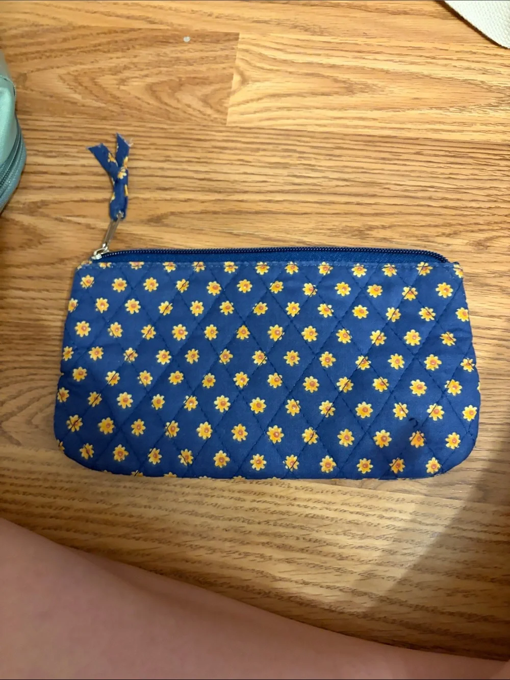 Quilted Blue Floral Zipper Pouch
